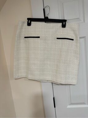 LOFT Cream Tweed Mini Skirt with Black Pocket Trim